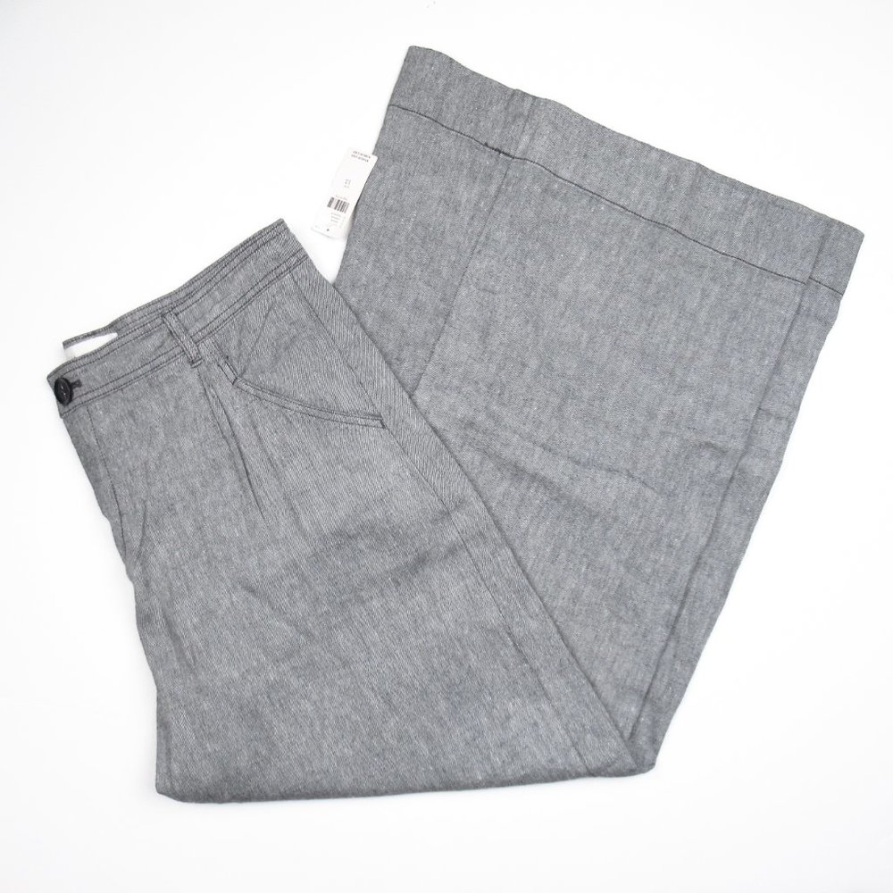 Anthropologie Linen Low-Rise Wide Leg Pants Gray Black - Size 12 - Picture 6 of 15
